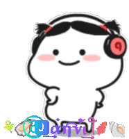 a cartoon character wearing headphones with a number 9 on them