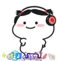 a cartoon character wearing headphones with a number 9 on them