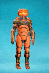 a futuristic robot with a pumpkin head