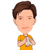 a cartoon boy is crying and holding a napkin