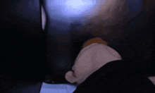 a person is holding a stuffed animal in their hand in the dark .