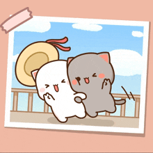 two cartoon cats are standing next to each other and one has a hat on