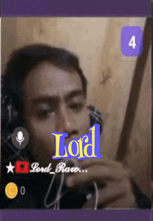a man wearing headphones with the name lord on the bottom