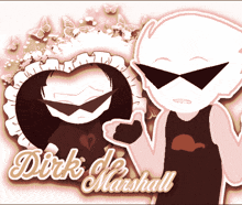 a cartoon drawing of dirk marshall with a heart and butterflies