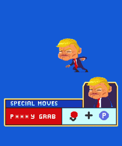 a pixel art drawing of donald trump with special moves p ** y grab
