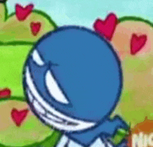 a cartoon character with hearts around his head