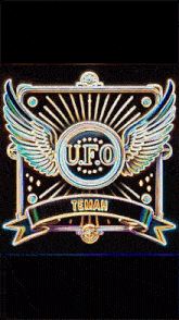 a neon sign that says ufo teman with wings