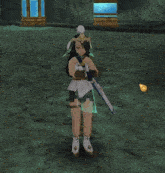 a girl in a video game holding a sword