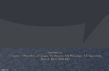 a sentence that says sentence 1 years 1 months 21 days 15 hours 59 minutes 53 seconds bond $ 611,999,861