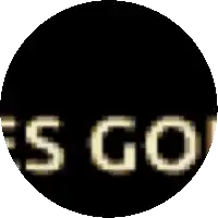 a black circle with white letters that says " es go "