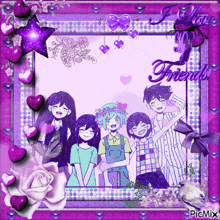 a picture of a group of anime characters with the words " i love you friends "