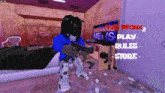 a cartoon character is holding a gun in front of a breaking news screen