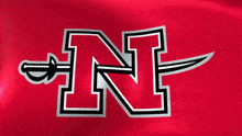 the letter n with a sword on it is on a red background