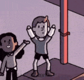 a boy and a girl are standing next to each other on a sidewalk .