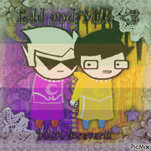 a cartoon of edd and milo holding hands with the caption mlm forever