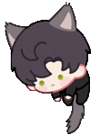 a cartoon character with cat ears and a tail is sitting down .