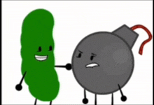 a pickle and a bomb are standing next to each other .