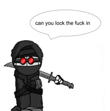 a cartoon character is holding a sword and says " can you lock the fuck in "