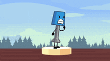 a cartoon character is standing on a podium with an angry look on his face