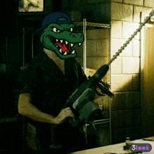 a cartoon of a man with a crocodile head holding a hammer