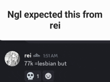 a picture of a girl with the words ngl expected this from rei on it