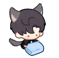 a drawing of a cat holding a towel with the letter c on it