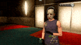 a man with a bandage on his head is standing in a hallway with the number 15 785281 on the screen