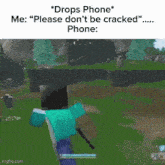 a screenshot of a video game that says drops phone me please don t be cracked phone