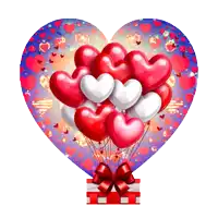 a heart shaped balloon filled with red white and pink hearts
