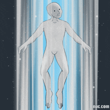 a cartoon drawing of a man floating in the air with the website npc.com below it