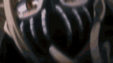 a close up of a person 's face with a black mask on .