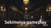 a cartoon of a woman running in a hallway with the words " sekimeiya gameplay " written above her