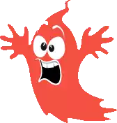 a cartoon of a red ghost with a surprised look on his face