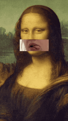 a painting of a woman with a picture of a woman sticking out her tongue