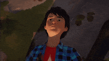 a man in a plaid shirt is holding up his fist with the words this below him