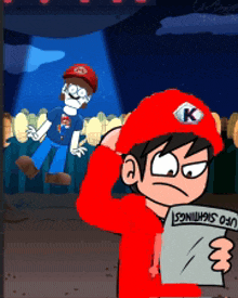 a cartoon character in a red hat is holding a piece of paper that says ufo sightings