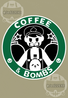 a starbucks logo that says coffee & bombs on it