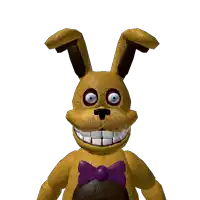 a yellow bunny with a purple bow tie on its chest