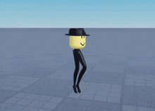 a cartoon character wearing a hat and black pants is jumping in the air