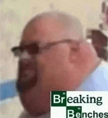 a man wearing glasses is giving the middle finger in a breaking benches meme .