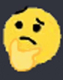 a pixel art illustration of a thinking smiley face with a hand on its chin .