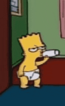 bart simpson is holding a bottle of milk in a diaper .