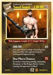a card that says evolves from odamole sand giant