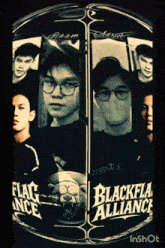 a poster for the black flag alliance shows a man wearing glasses