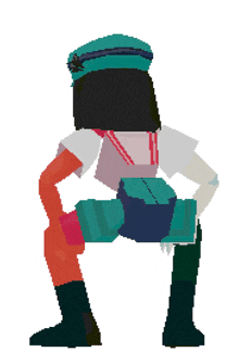 a pixel art of a person wearing a teal hat