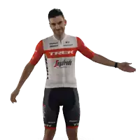 a man is wearing a trek segafredo jersey and shorts
