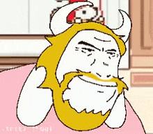 a cartoon of a man with a beard and horns .