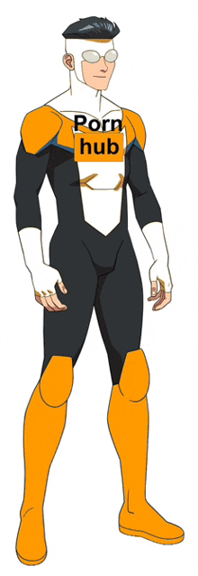 a man in a superhero costume with pornhub written on his chest