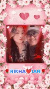 a picture of a man and a woman surrounded by pink flowers with the name rikha ian