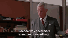 Mad Men: Roger Tells Peggy What The Strikers Want GIF - Mad Men Roger Peggy Boo Hoo GIFs